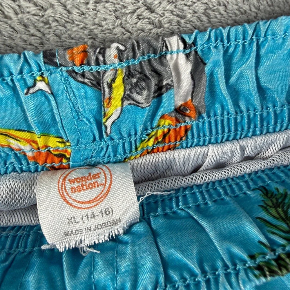 Wonder Nation Boys XL 14-16 Swim Trunks Blue Shark Skull Pineapple Tropical